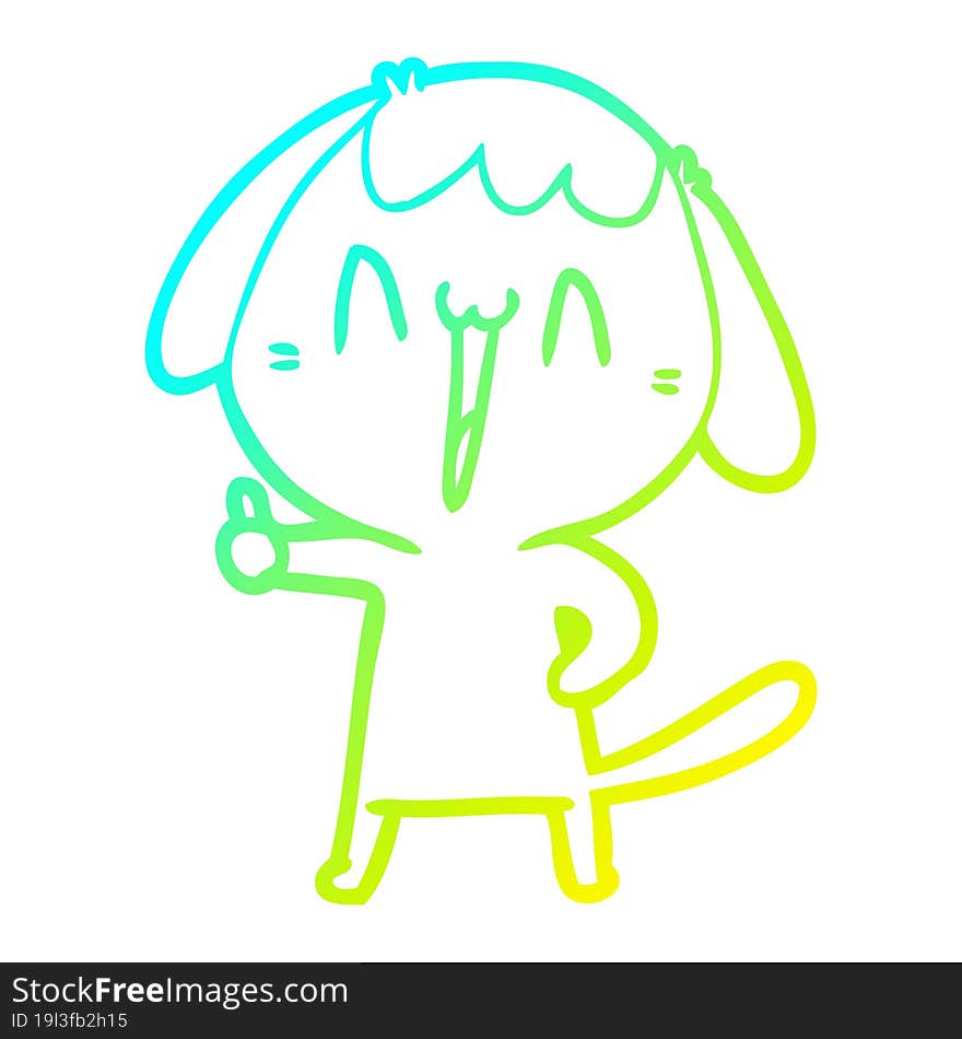 cold gradient line drawing of a cartoon laughing dog