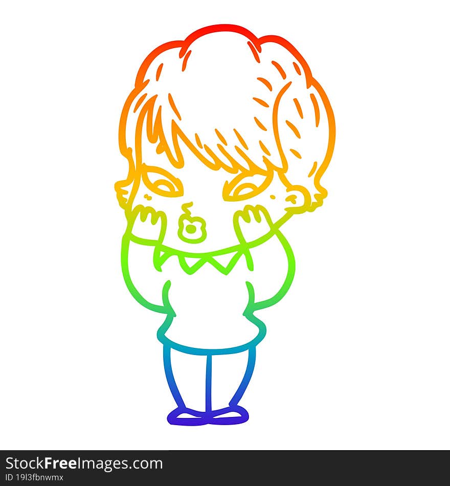 rainbow gradient line drawing of a cartoon woman