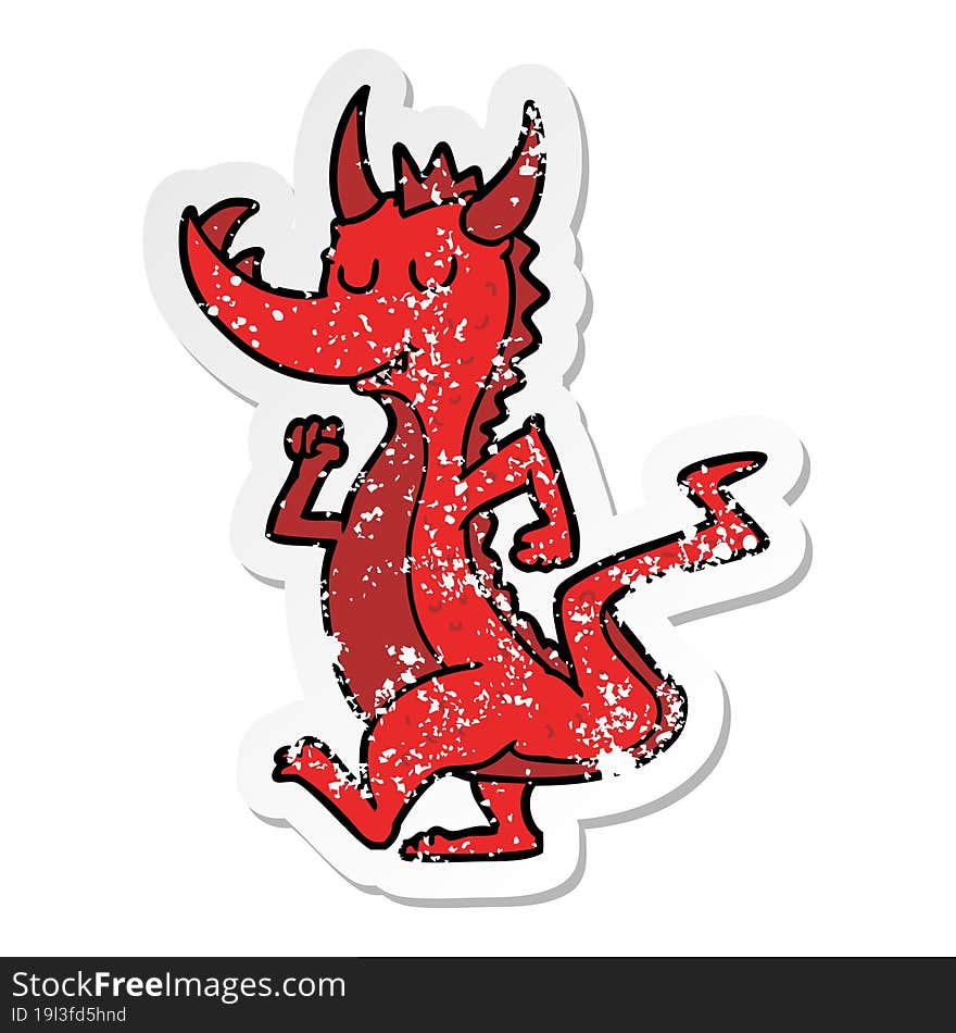 distressed sticker of a cartoon cute dragon