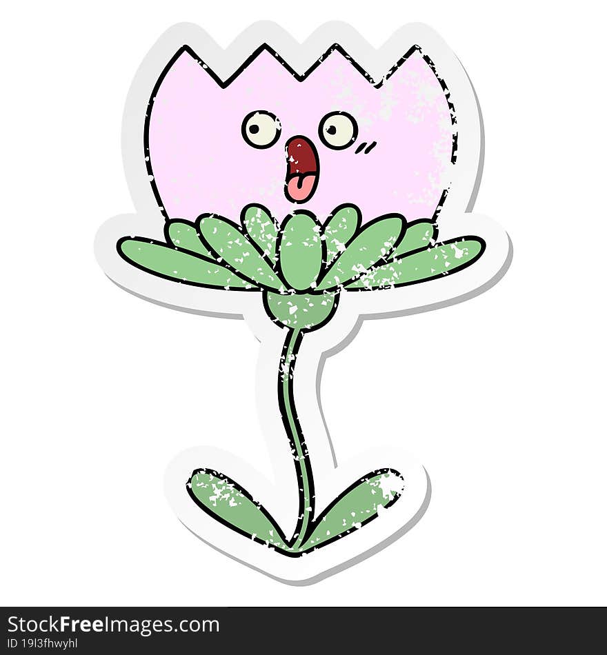 distressed sticker of a cute cartoon flower