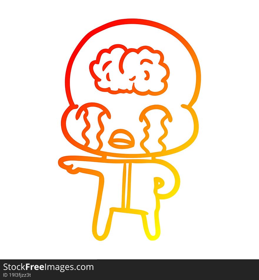 warm gradient line drawing cartoon big brain alien crying