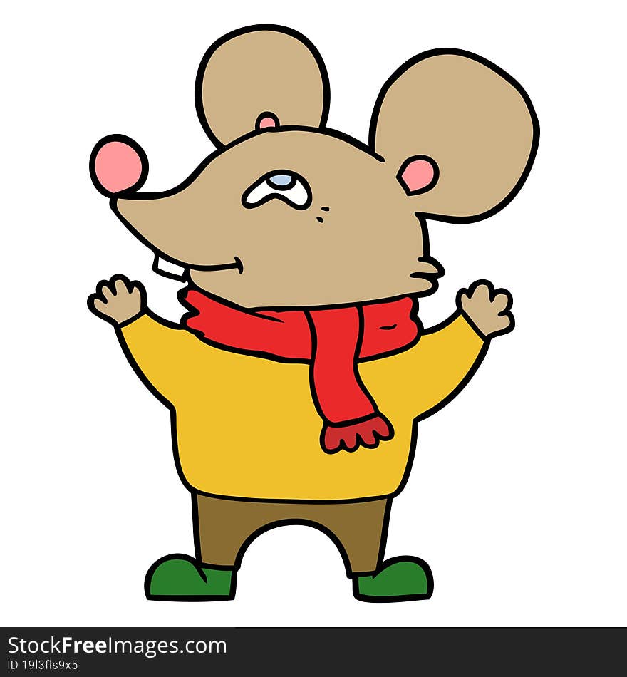 cartoon mouse wearing scarf. cartoon mouse wearing scarf