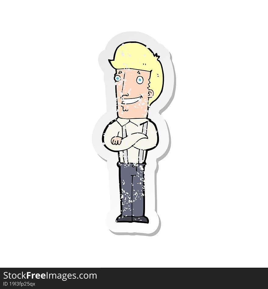 Retro Distressed Sticker Of A Cartoon Proud Man