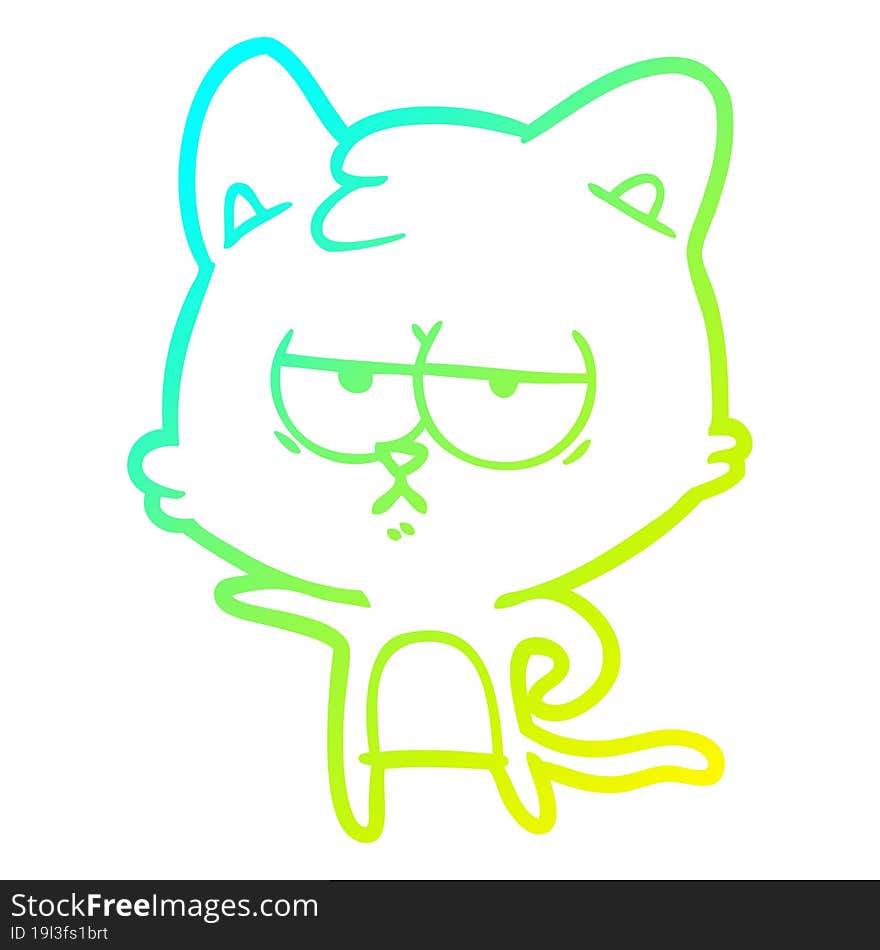 Cold Gradient Line Drawing Bored Cartoon Cat