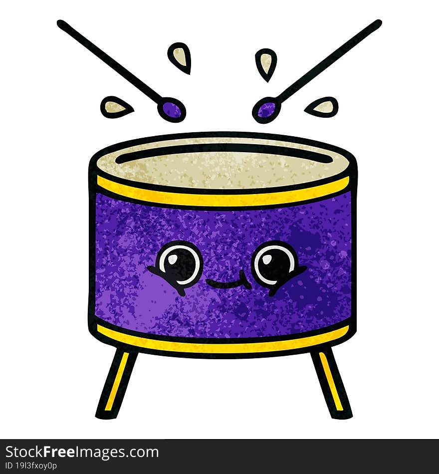 retro grunge texture cartoon of a drum