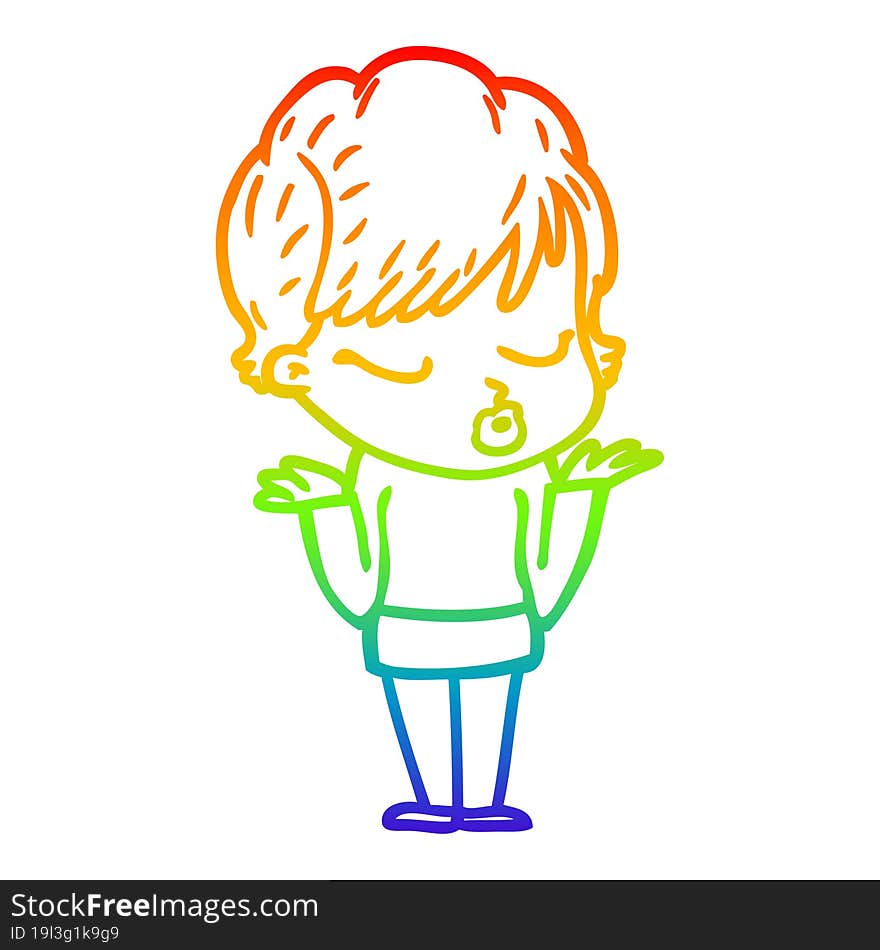 rainbow gradient line drawing cartoon woman with eyes shut