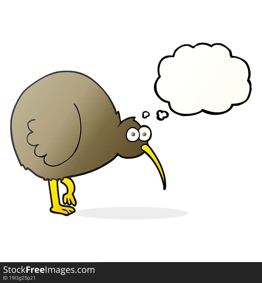 freehand drawn thought bubble cartoon kiwi bird