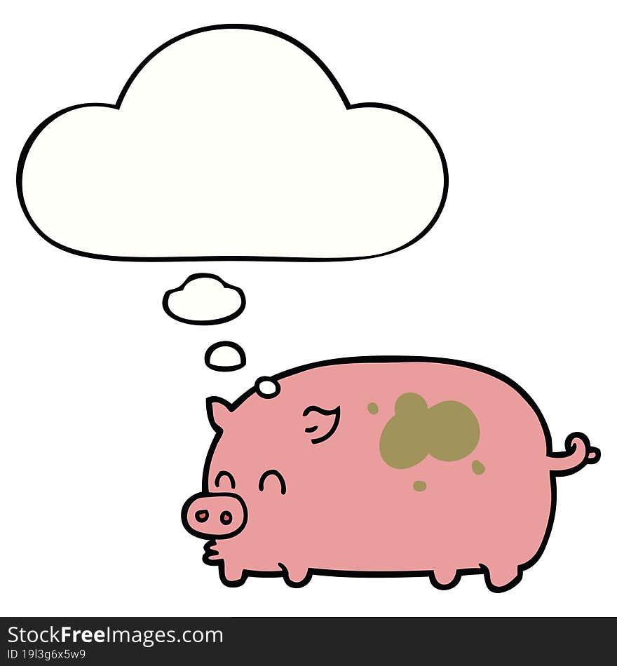 cute cartoon pig and thought bubble