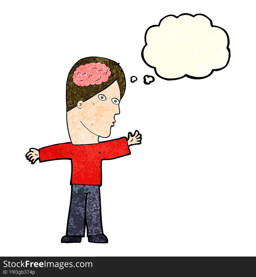 cartoon man with brain with thought bubble