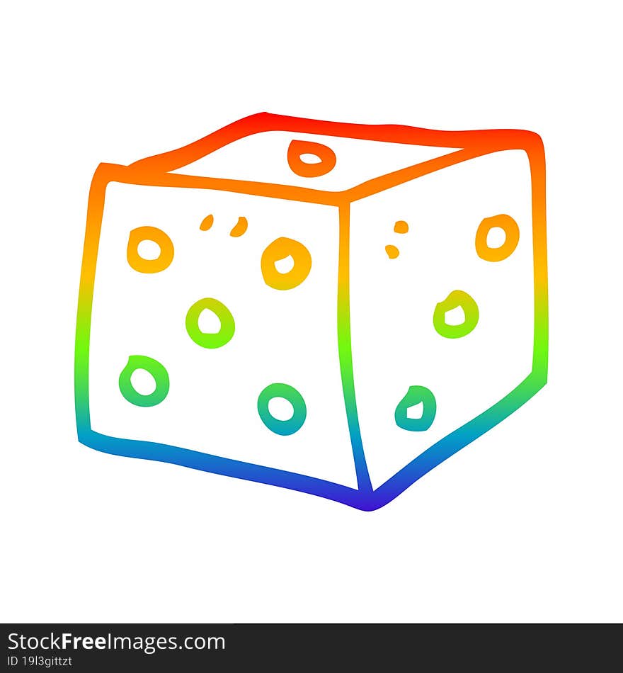 Rainbow Gradient Line Drawing Cartoon Red Dice