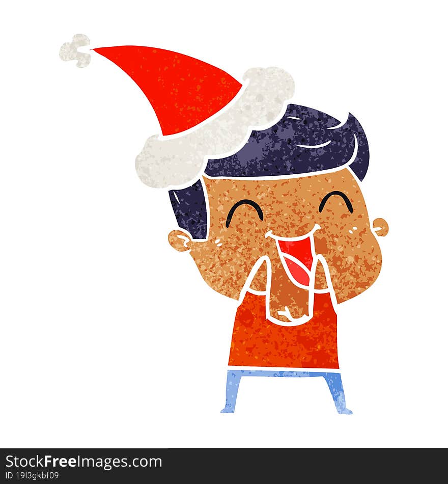 retro cartoon of a man laughing wearing santa hat