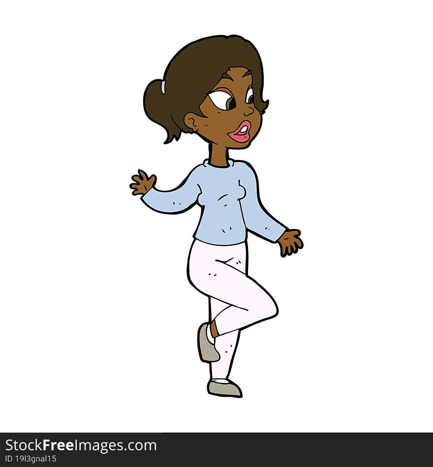 cartoon friendly woman waving