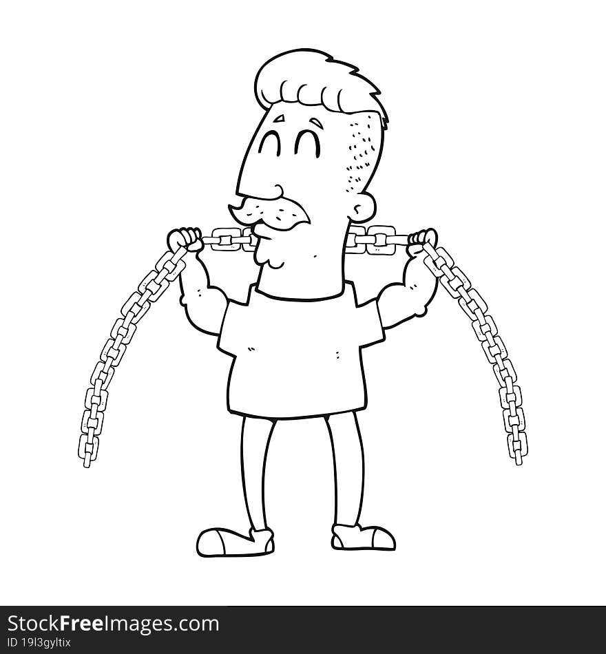 Black And White Cartoon Man Lifting Chain