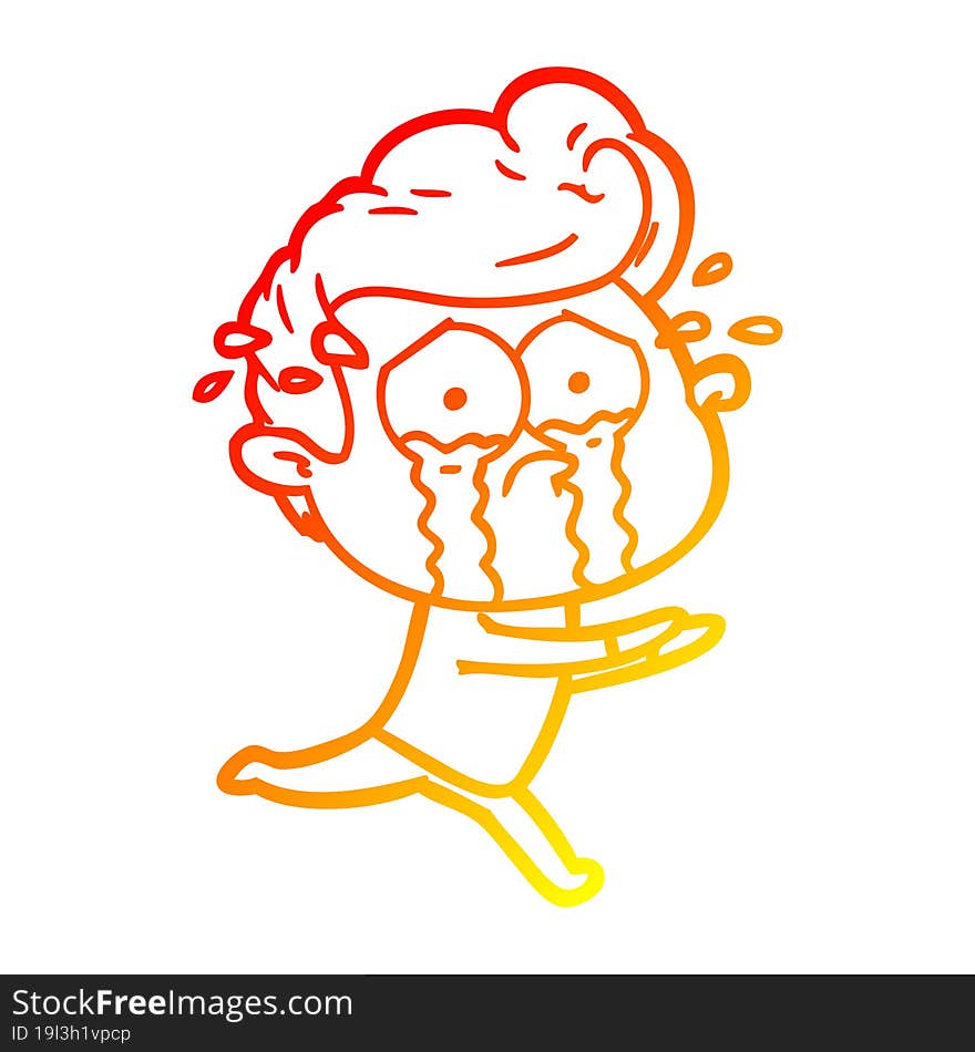 warm gradient line drawing cartoon crying man running