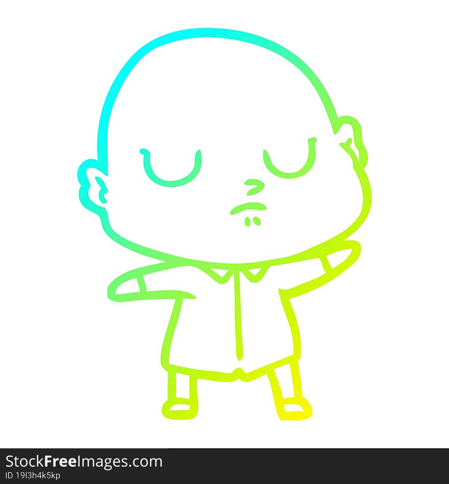 cold gradient line drawing of a cartoon bald man