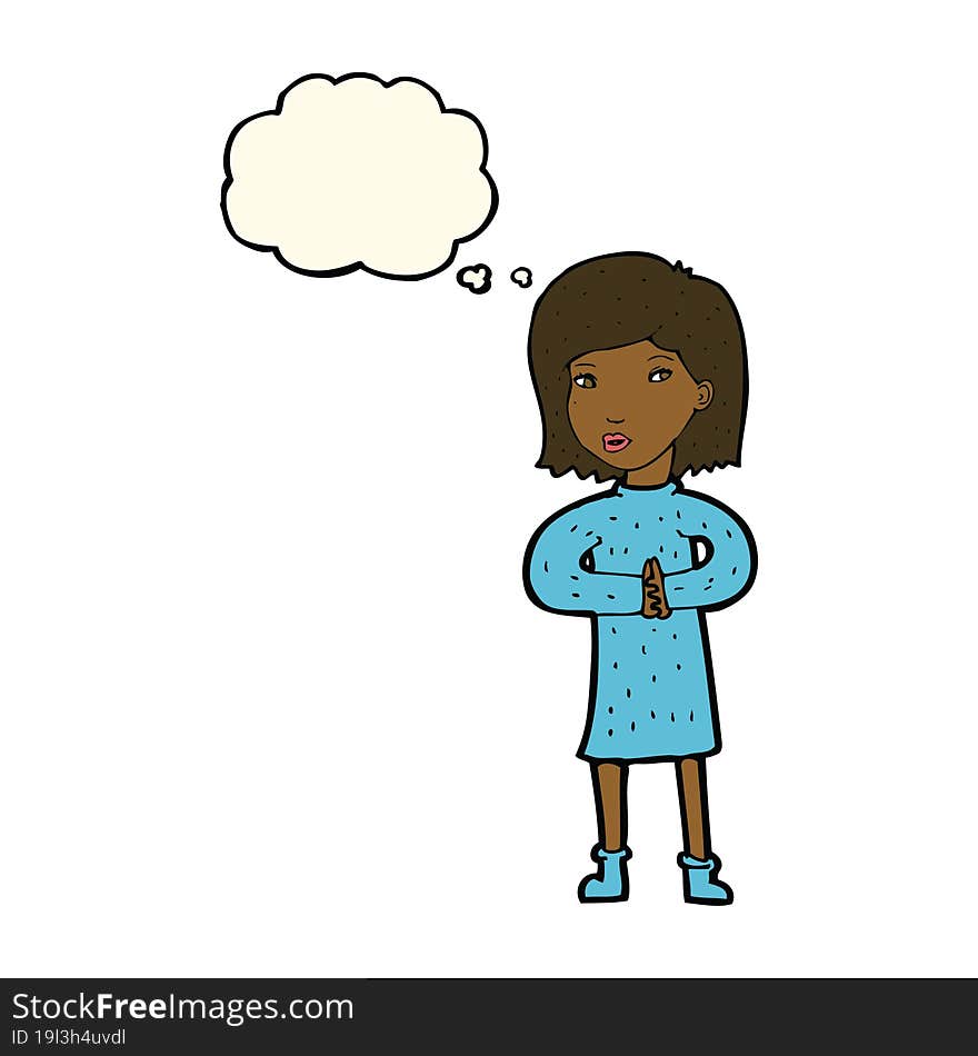 cartoon calm woman with thought bubble