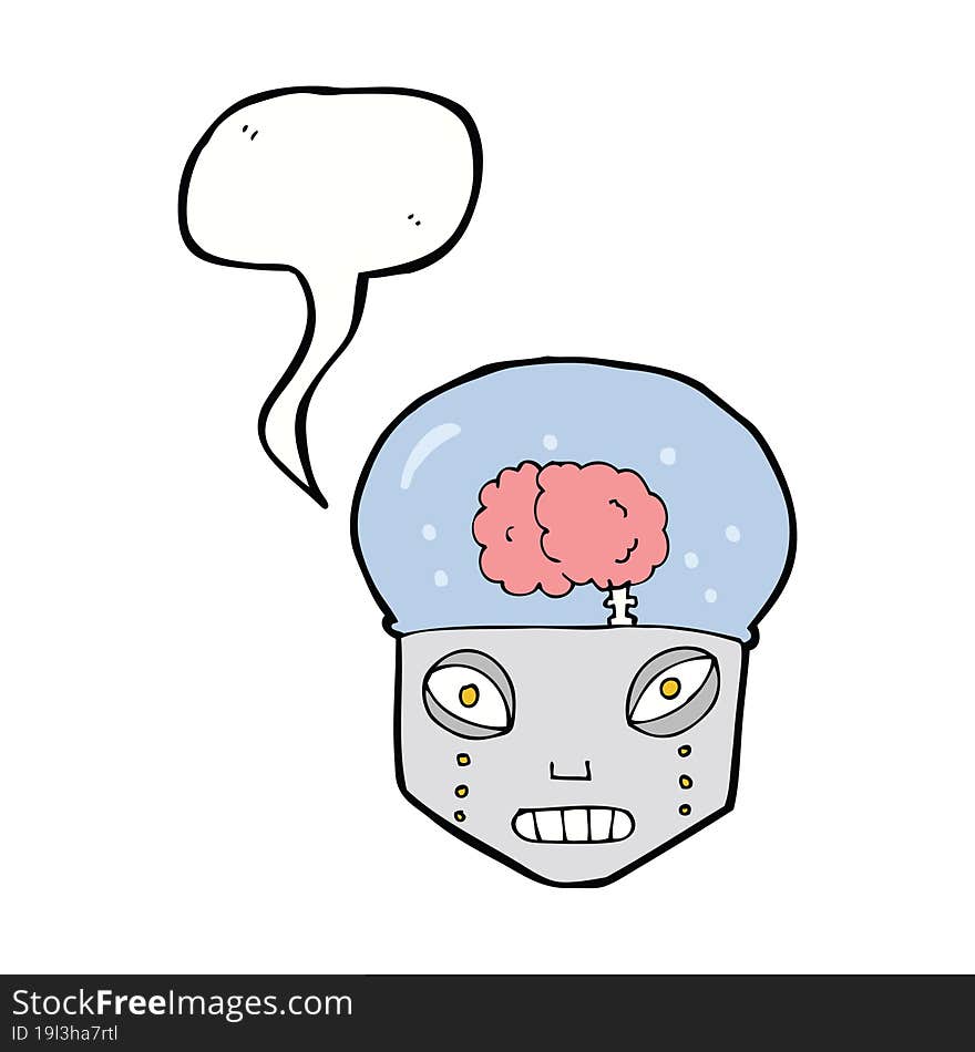 cartoon spooky robot head with speech bubble