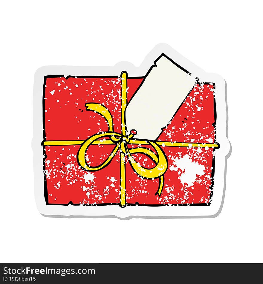 Retro Distressed Sticker Of A Cartoon Wrapped Present