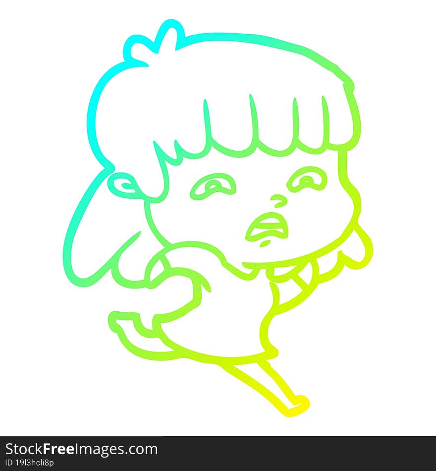 cold gradient line drawing cartoon worried woman