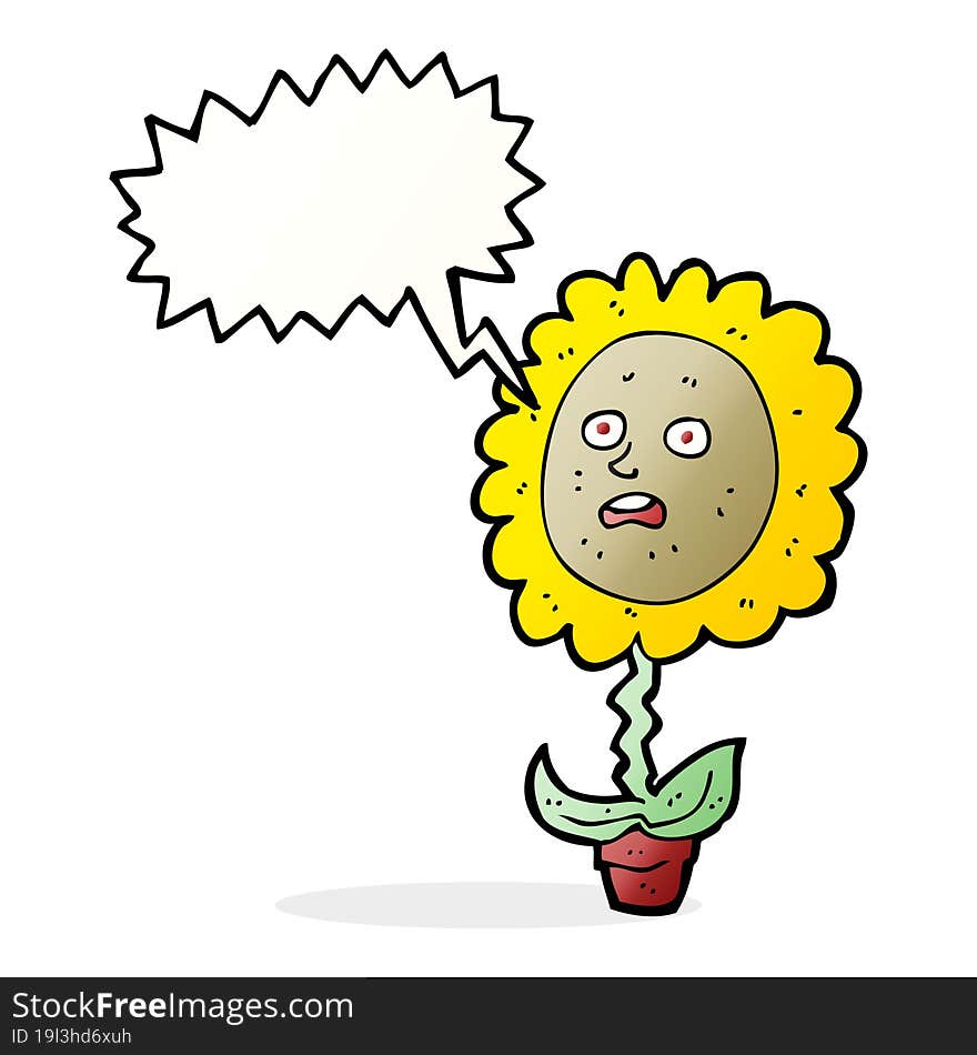 cartoon flower with face with speech bubble