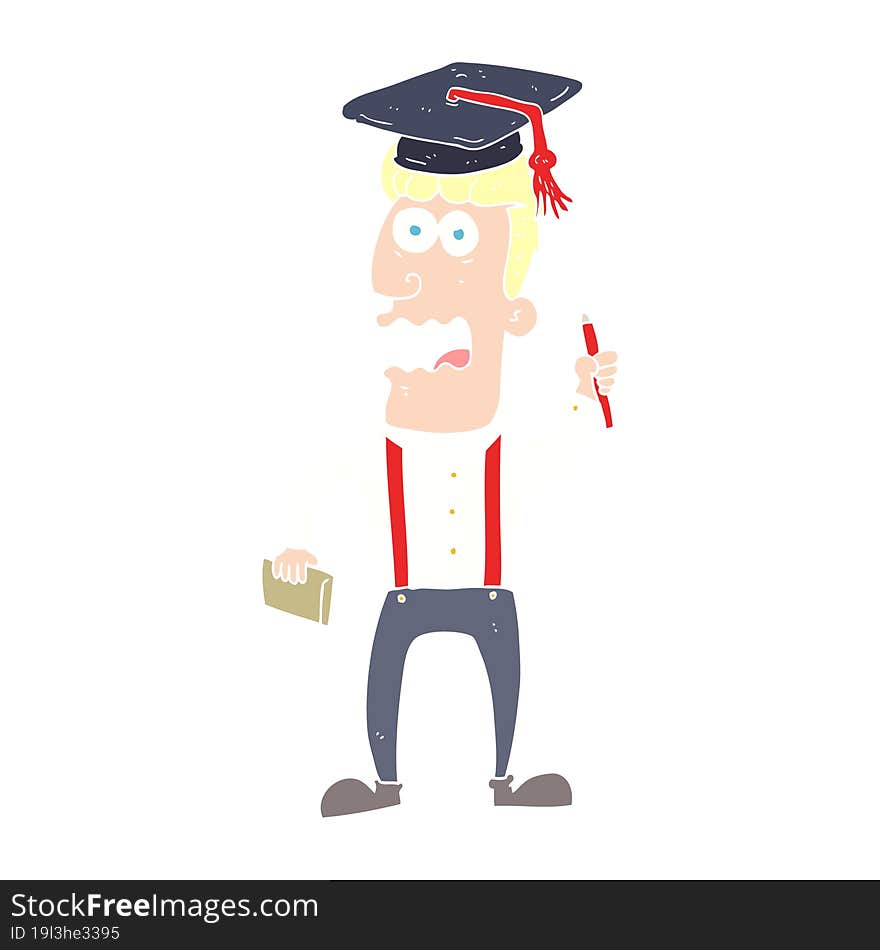 flat color illustration of a cartoon stressed student