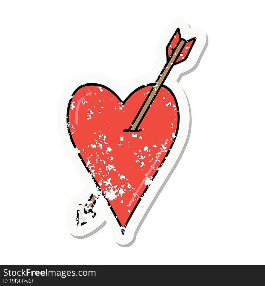 distressed sticker tattoo in traditional style of an arrow and heart. distressed sticker tattoo in traditional style of an arrow and heart