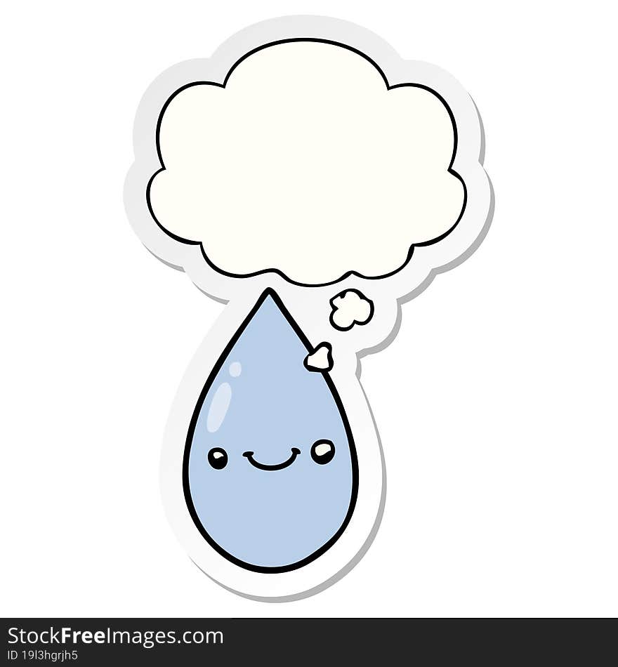 Cartoon Cute Raindrop And Thought Bubble As A Printed Sticker