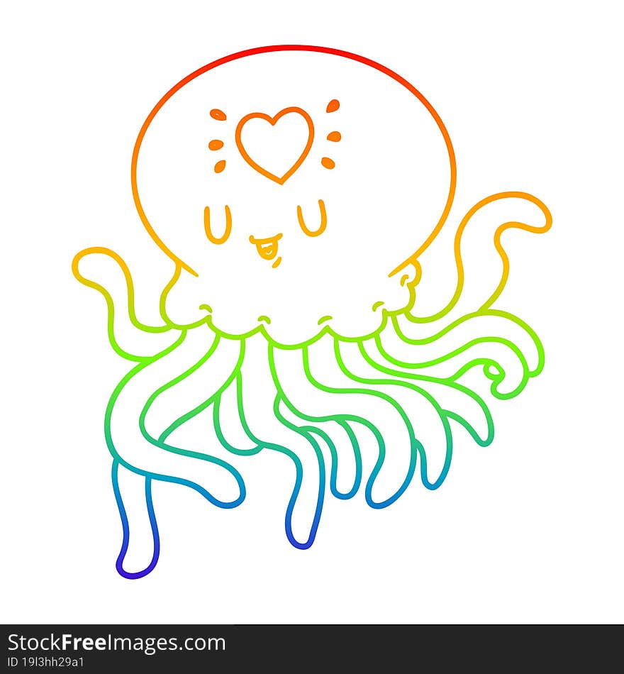 rainbow gradient line drawing cartoon jellyfish in love