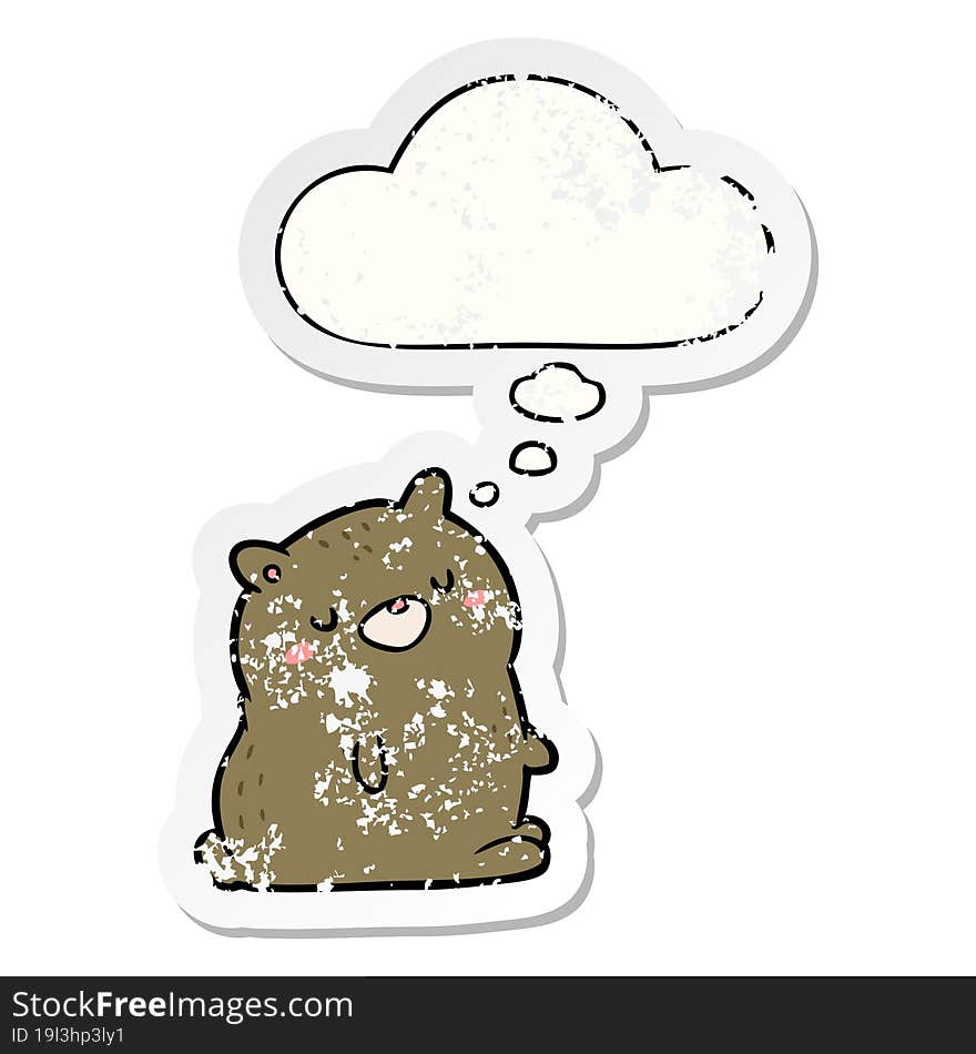 cartoon bear with thought bubble as a distressed worn sticker