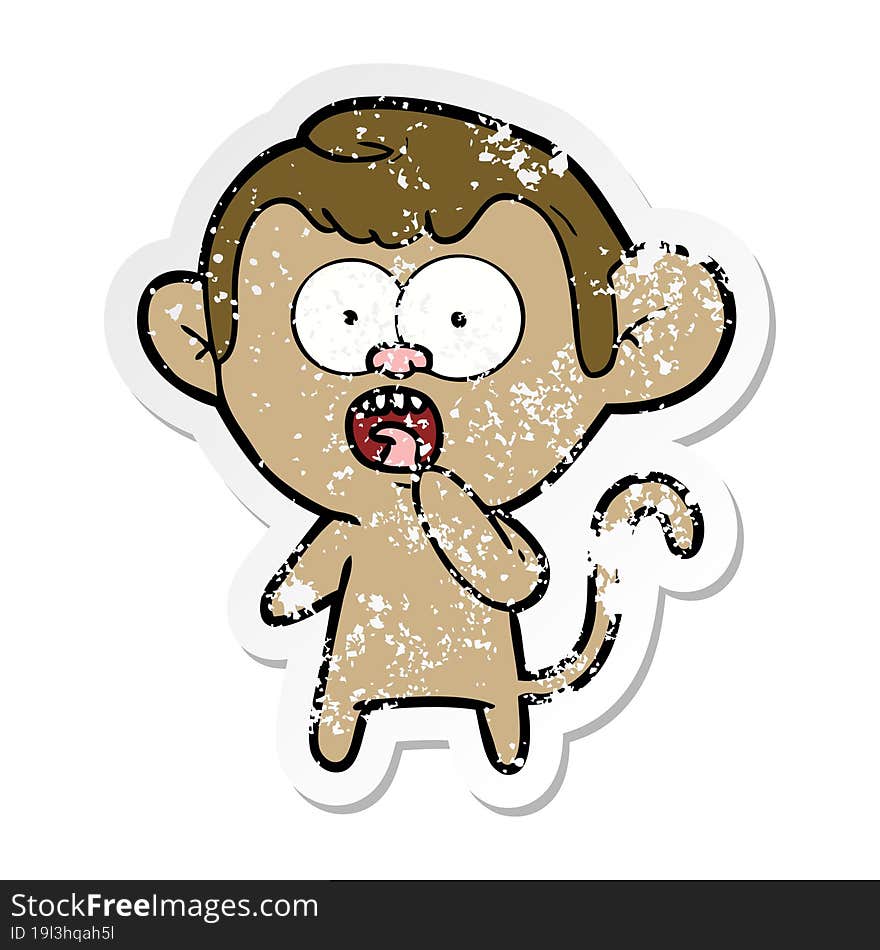 distressed sticker of a cartoon shocked monkey