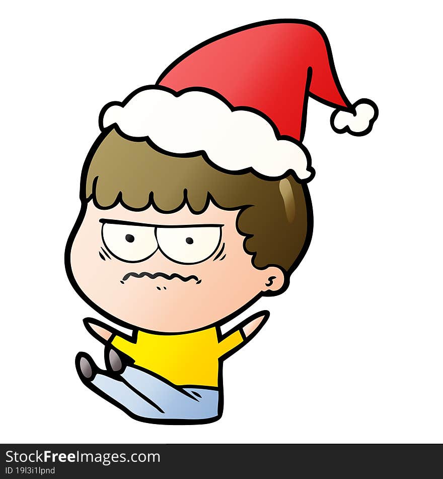 gradient cartoon of a annoyed man wearing santa hat