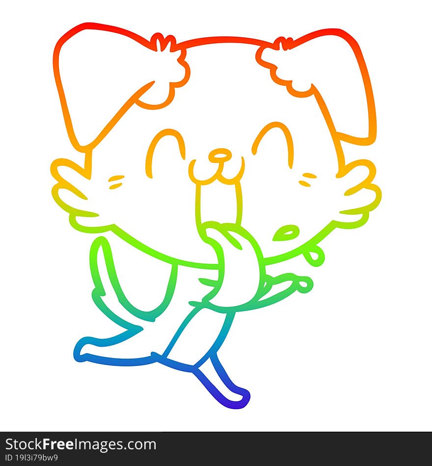 rainbow gradient line drawing of a cartoon panting dog running