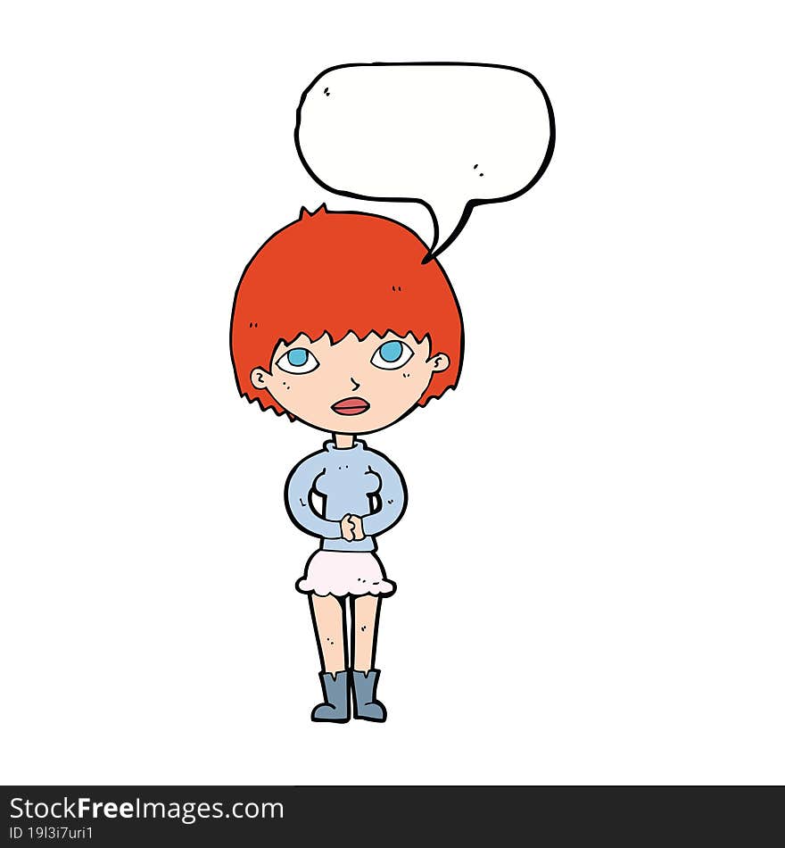 cartoon woman waiting patiently with speech bubble