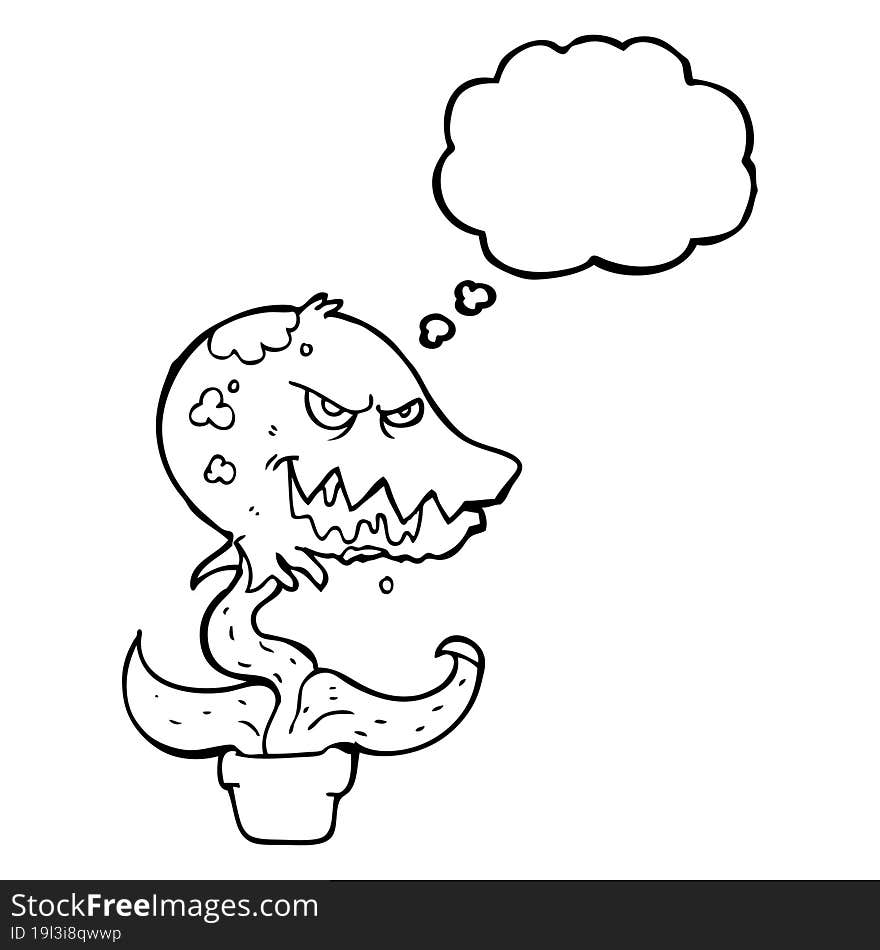 freehand drawn thought bubble cartoon monster plant