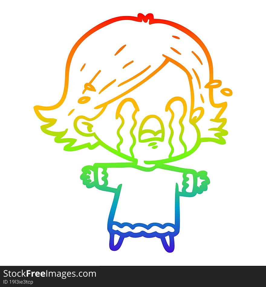 rainbow gradient line drawing of a cartoon woman crying