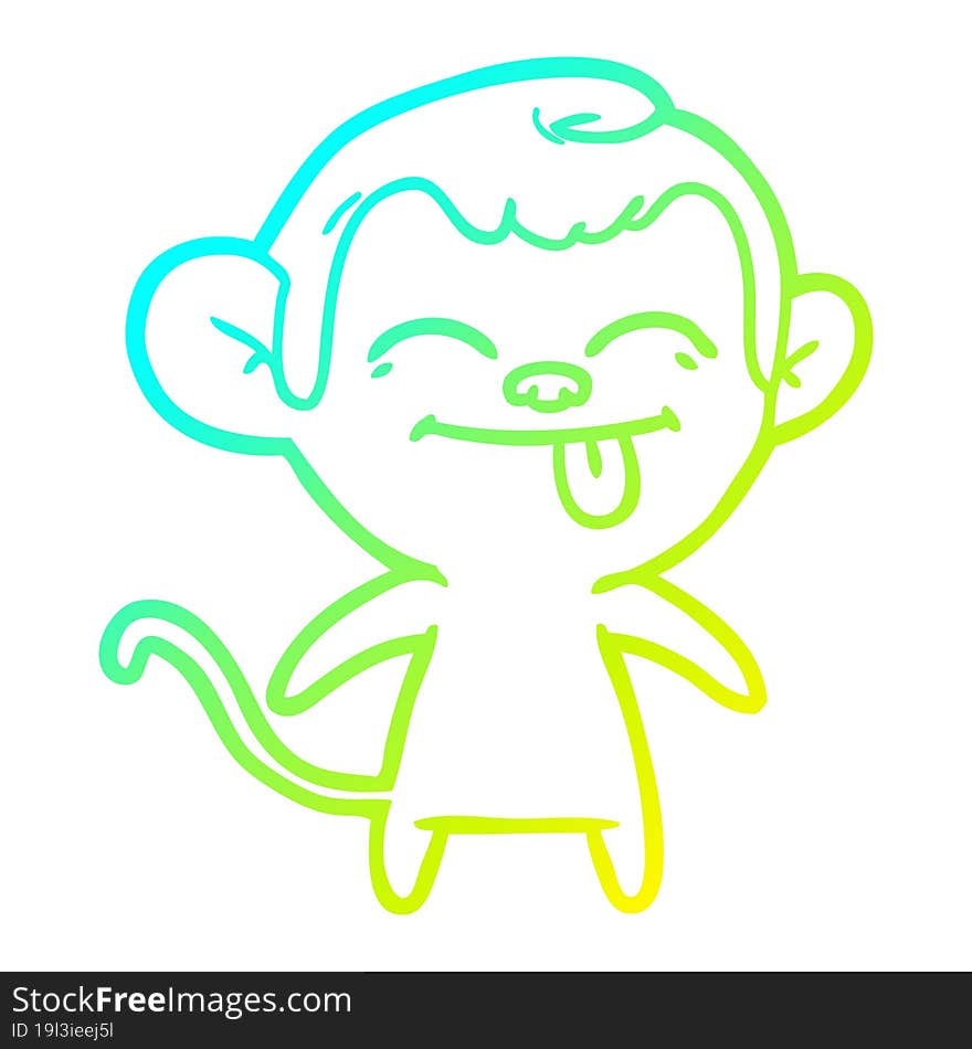 Cold Gradient Line Drawing Funny Cartoon Monkey