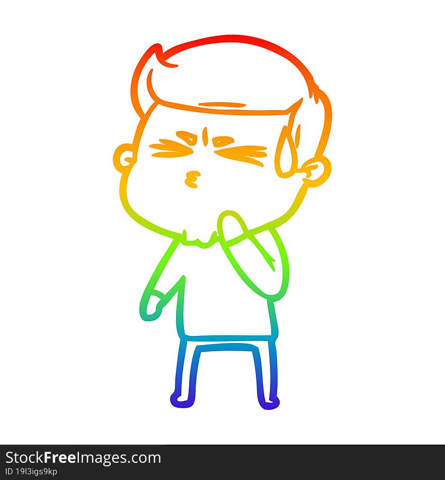 Rainbow Gradient Line Drawing Cartoon Man Sweating