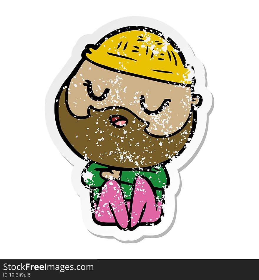 distressed sticker of a cartoon man with beard