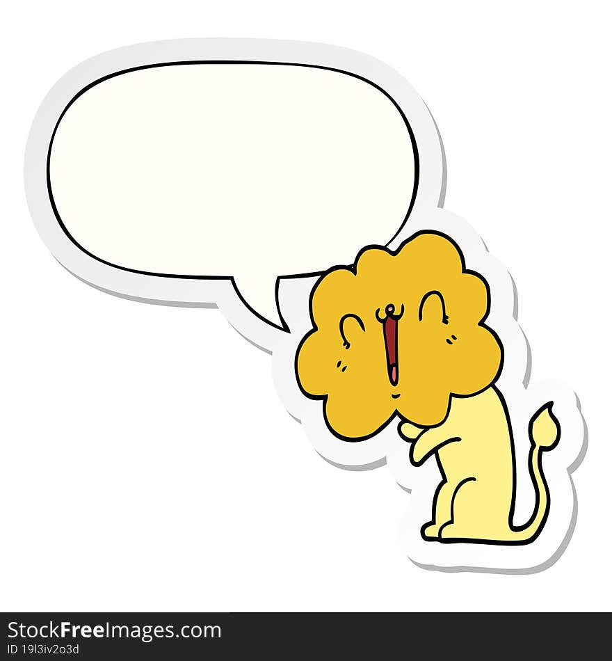 Cute Cartoon Lion And Speech Bubble Sticker