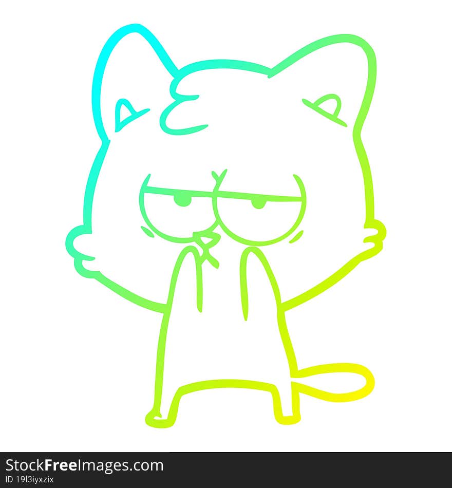 Cold Gradient Line Drawing Bored Cartoon Cat