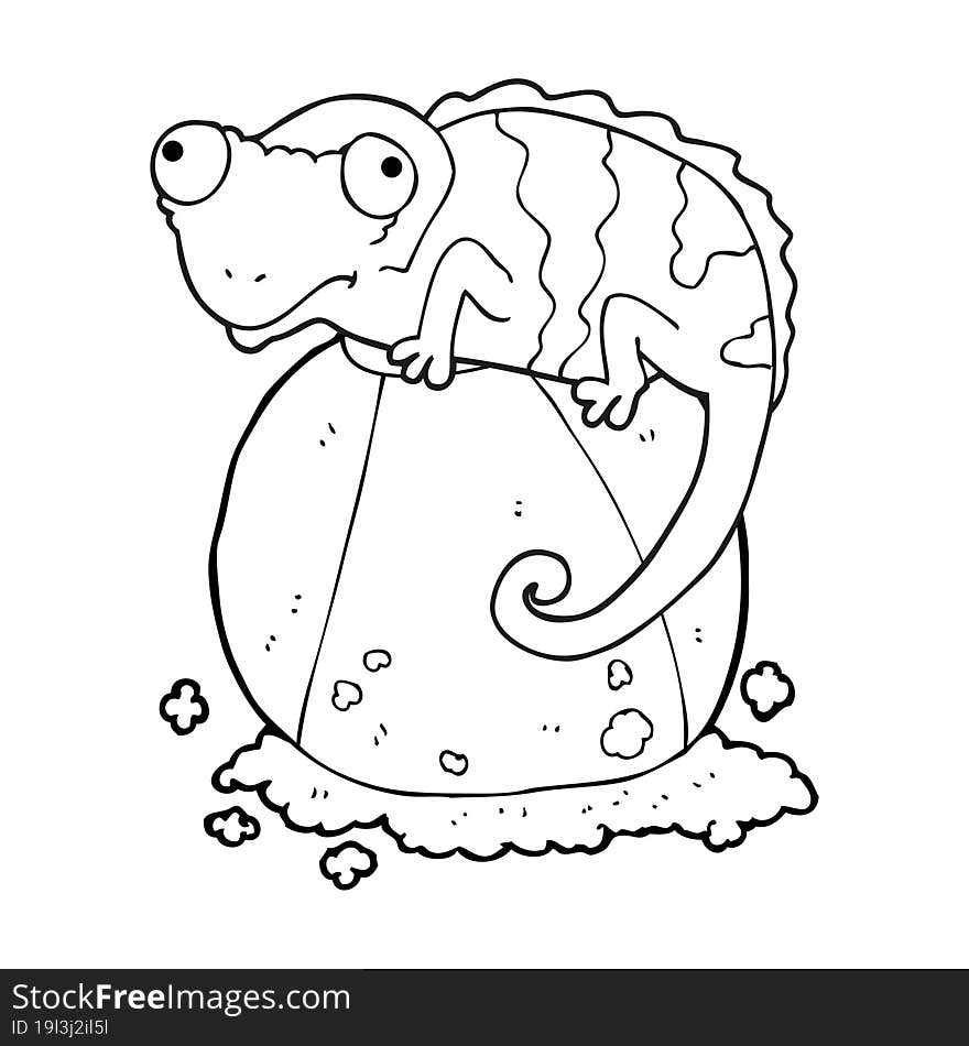 black and white cartoon chameleon on ball