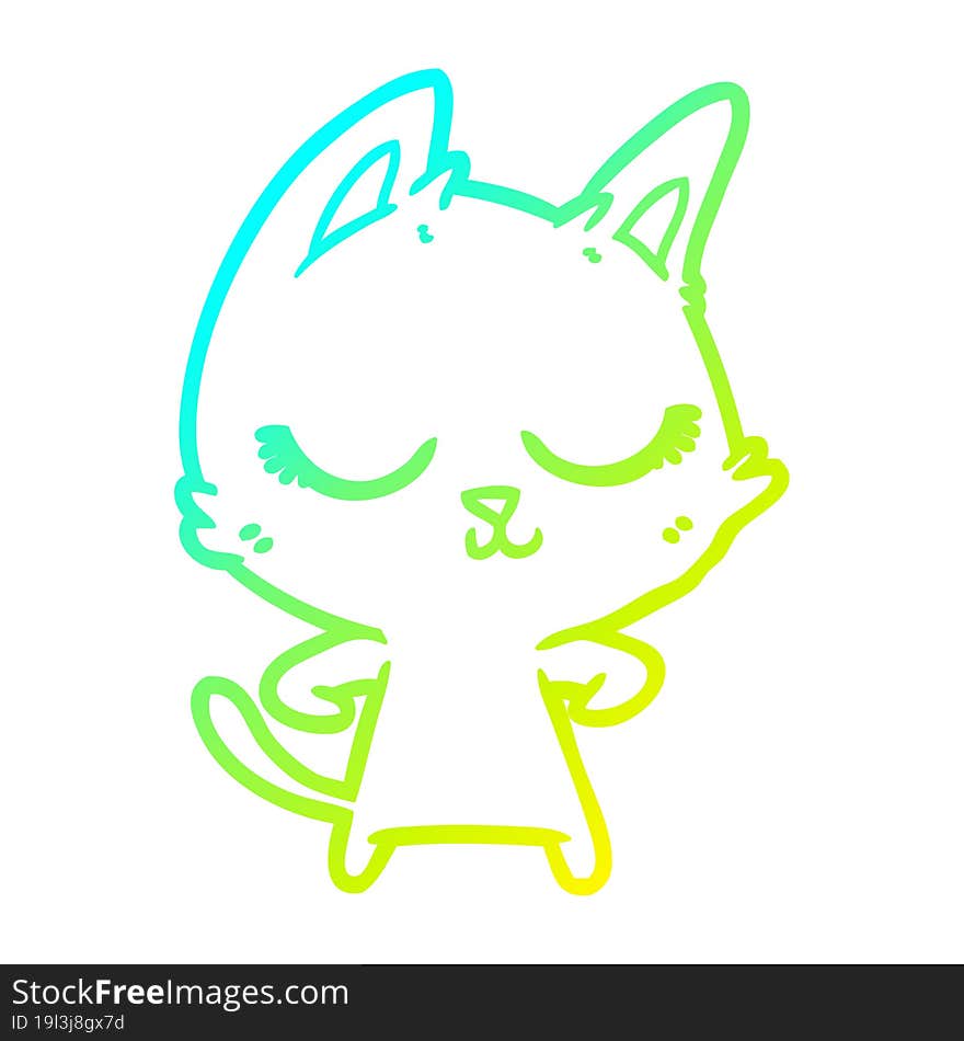 Cold Gradient Line Drawing Calm Cartoon Cat