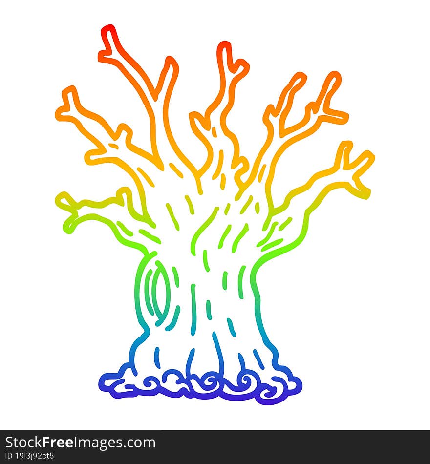 Rainbow Gradient Line Drawing Cartoon Tree