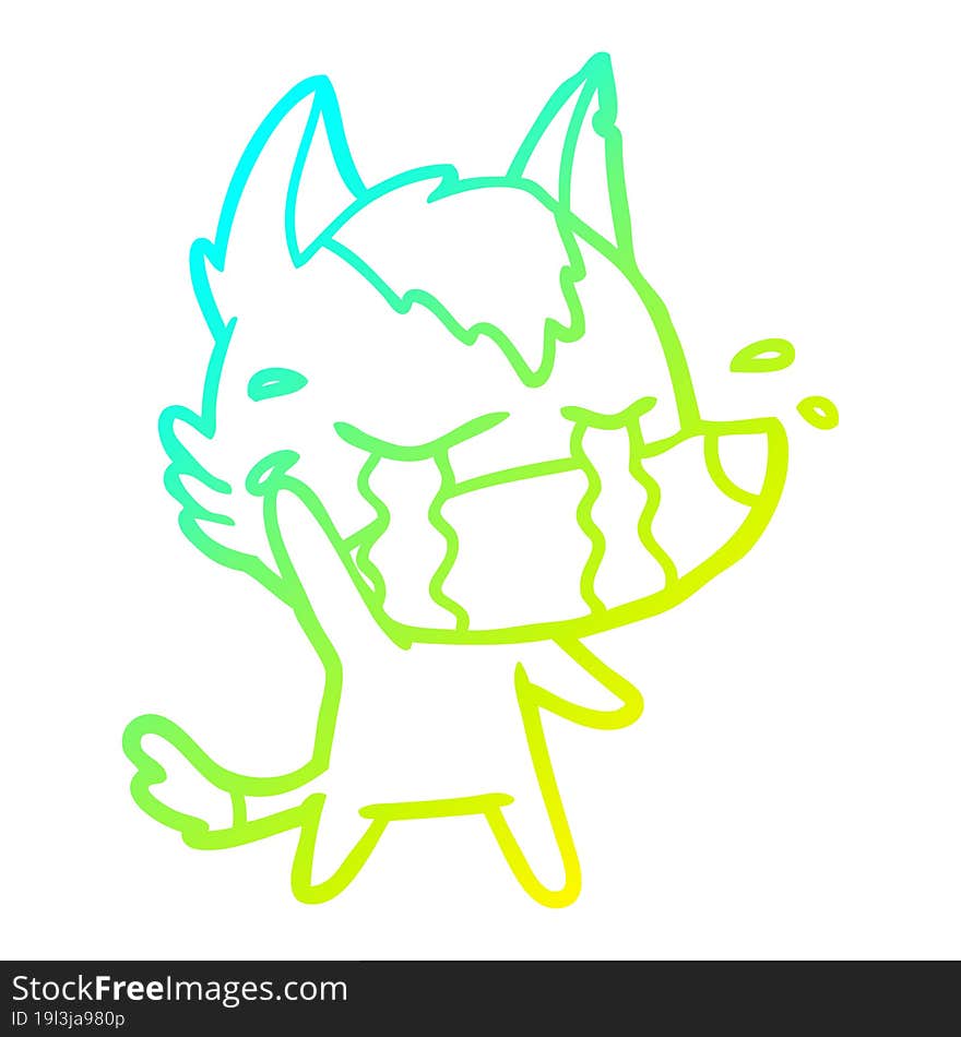 cold gradient line drawing cartoon crying wolf