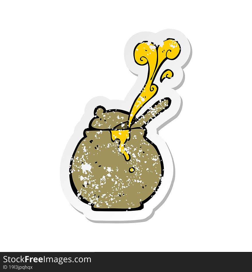 Retro Distressed Sticker Of A Cartoon Honey Pot