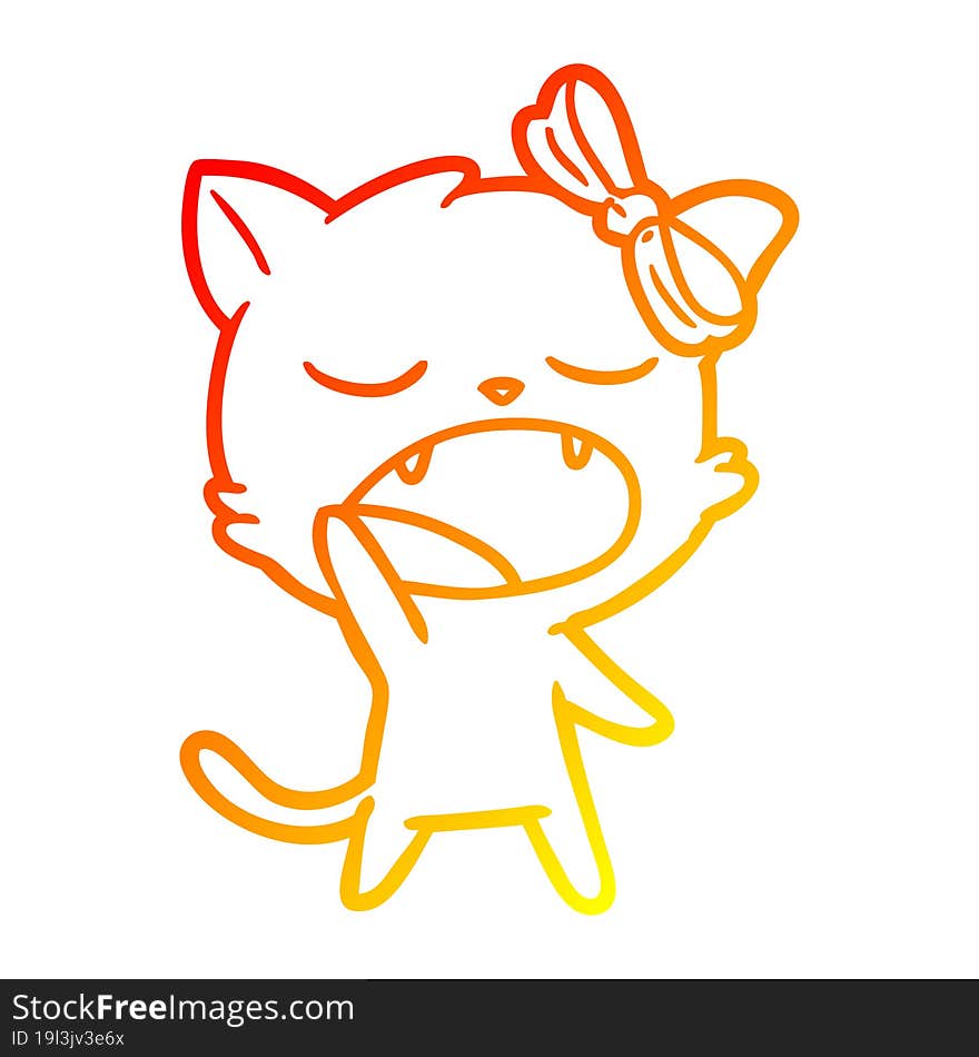 Warm Gradient Line Drawing Cartoon Yawning Cat