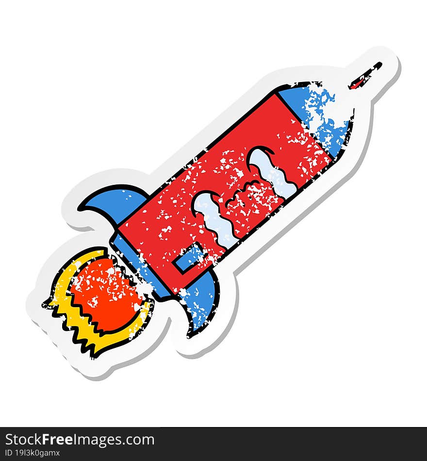 Distressed Sticker Of A Cartoon Crying Rocket