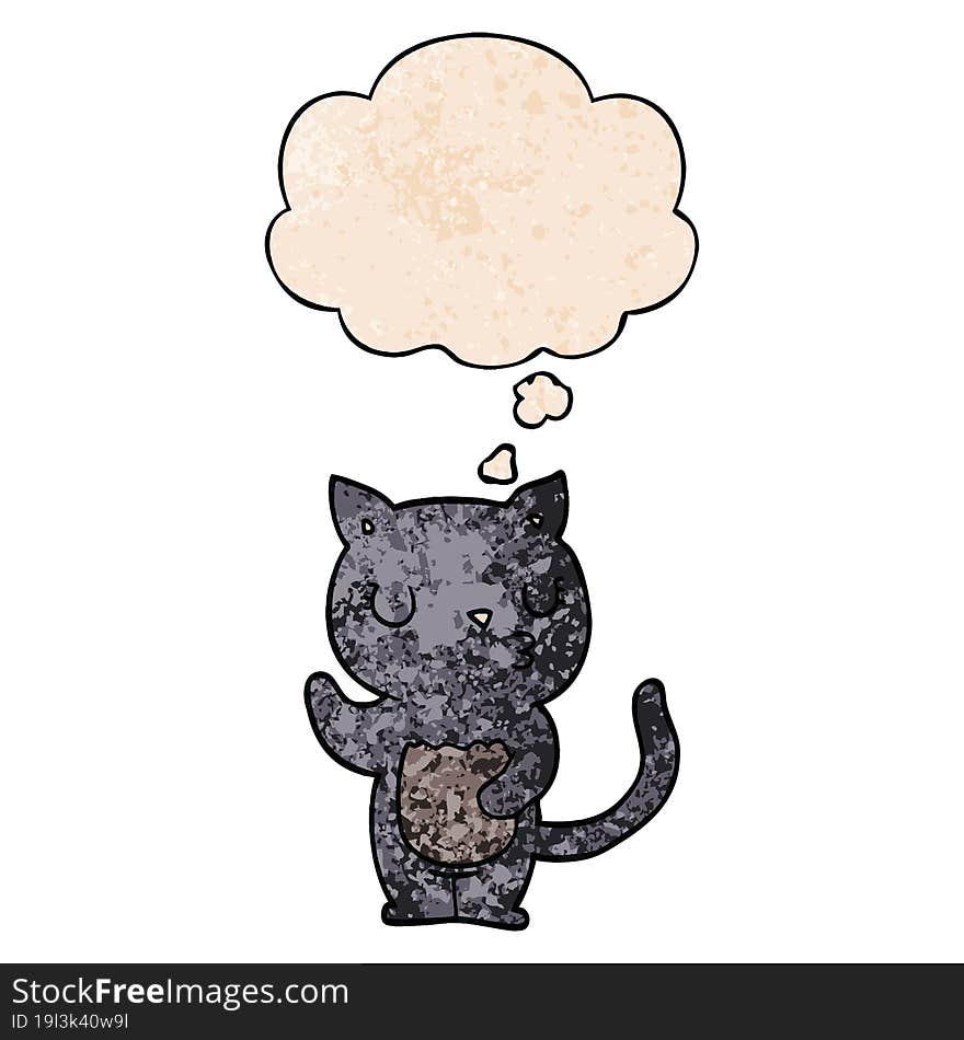 cute cartoon cat and thought bubble in grunge texture pattern style