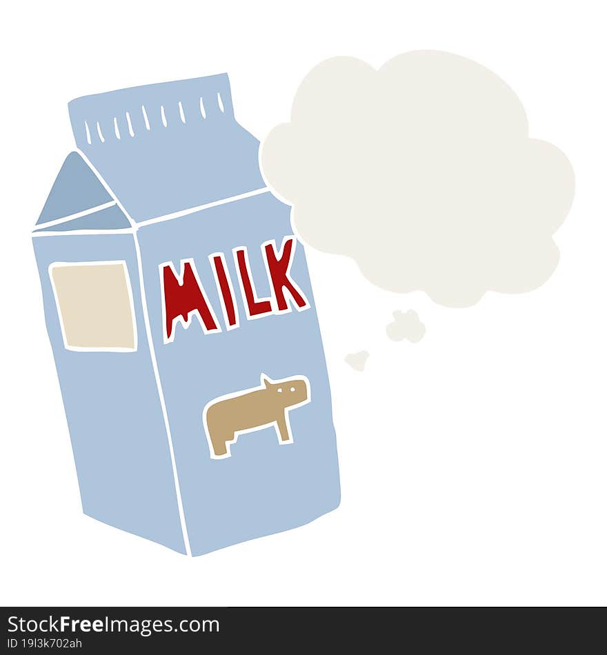 cartoon milk carton and thought bubble in retro style