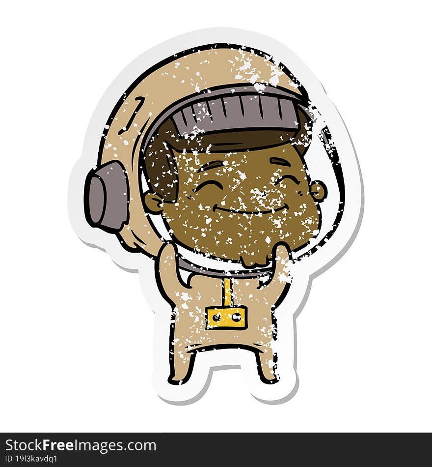 Distressed Sticker Of A Happy Cartoon Astronaut